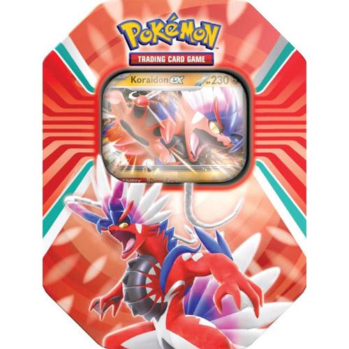Carte Pokémon Koraidon et 4 paquets de 10 cartes en boîte métal